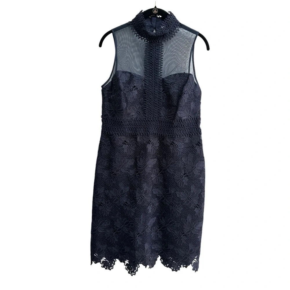 Nanette Lepore Navy Blue Lace Illusion Dress Sleeveless Cocktail Formal … - Picture 13 of 15